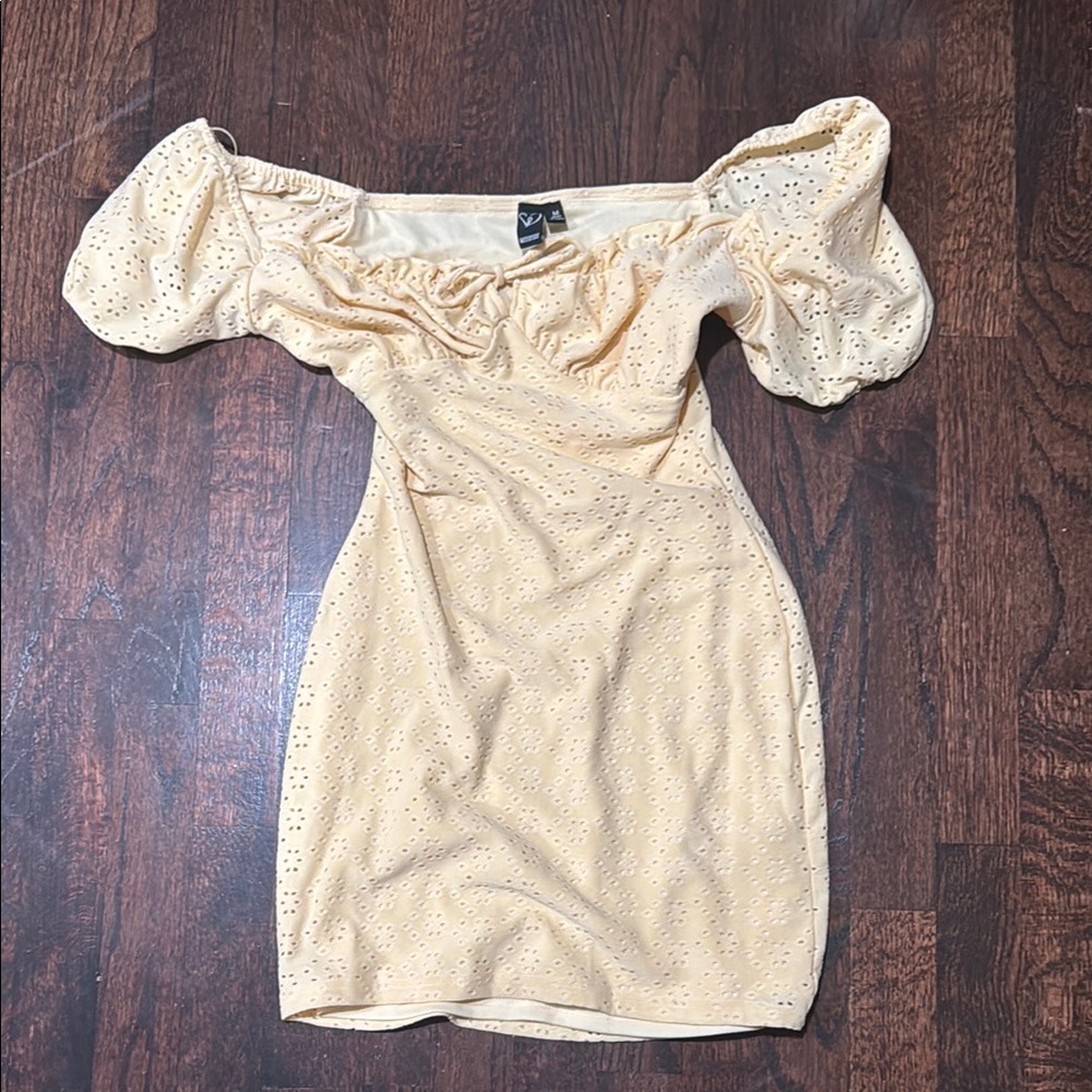 Windsor Cream Ruched Off-Shoulder Mini Dress
